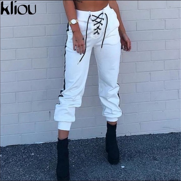 White Pants Trousers high waisted - Picture 3 of 4